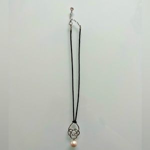 Majorica pearl, sterling silver & leather rope necklace